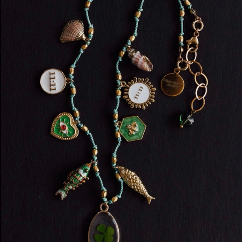 Gold and Green Charm Necklace